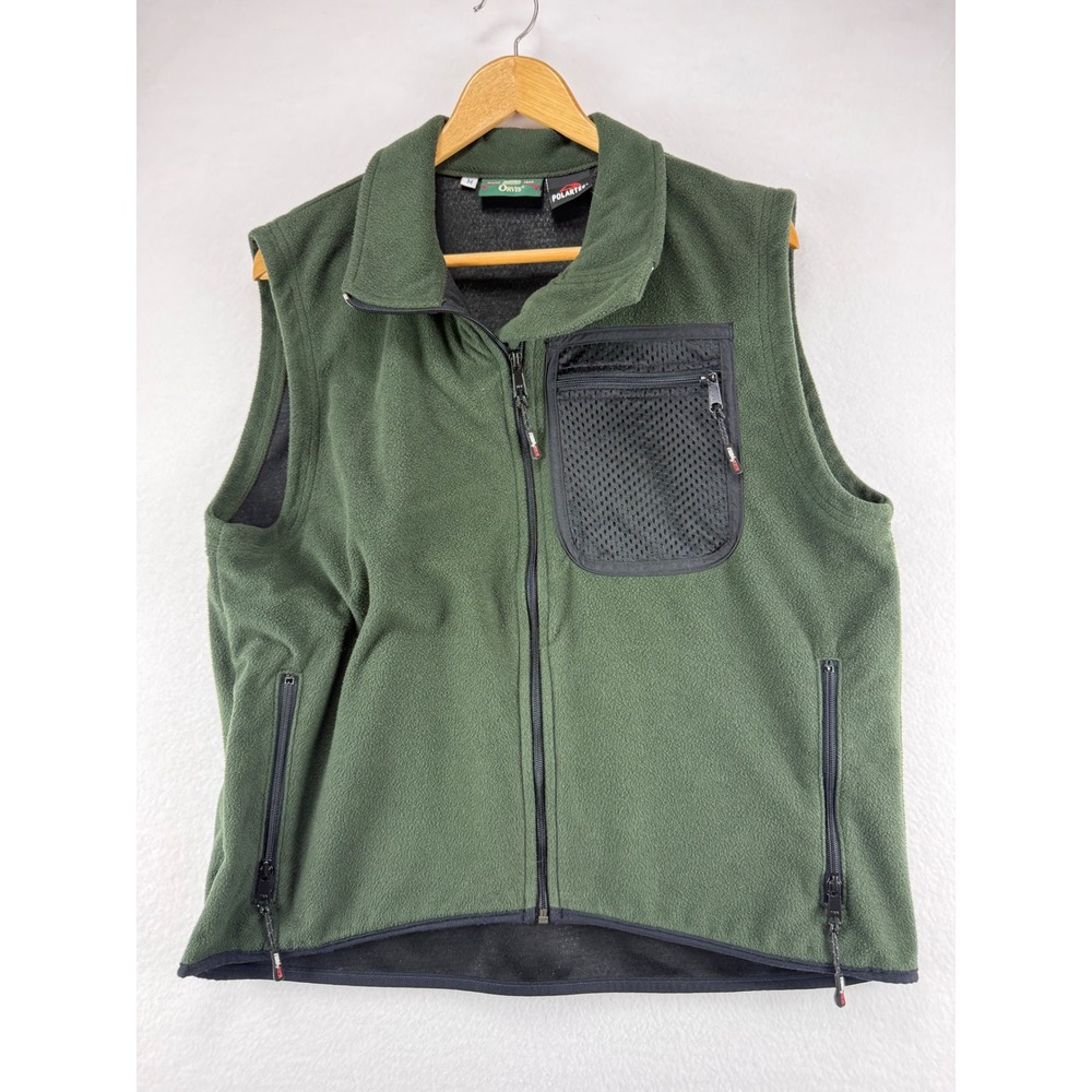 Orvis Polartec Fleece Vest‎ Mens Medium Green Full Zip Mesh Pocket